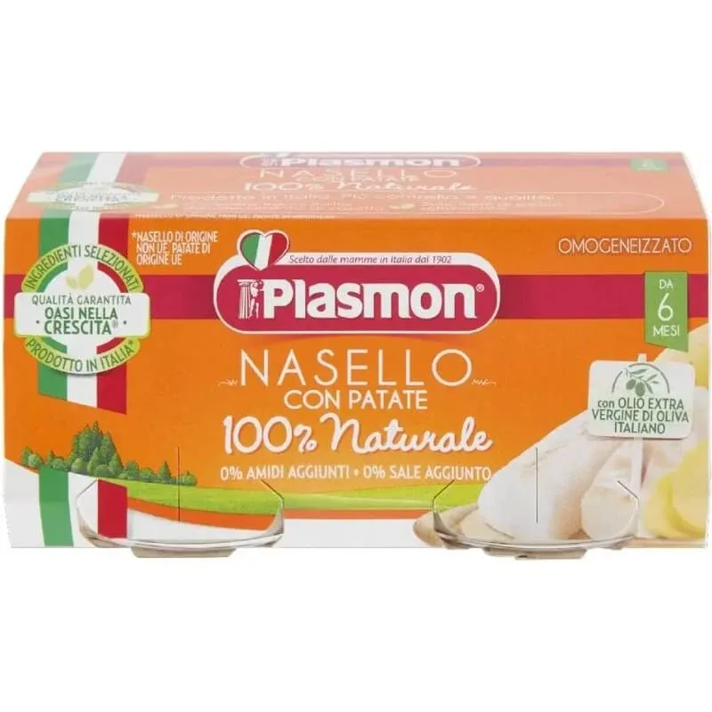 Plasmon piure omogenizat de nasello și cartofi, 80 g x 2 bucăți — preț și oferte