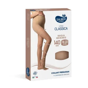 Sauber, linia clasică, colanți pentru gravide, cu tricotaj micro-plasă, 140 den (18-22 mmHg) – mărimea 2, bej neutru