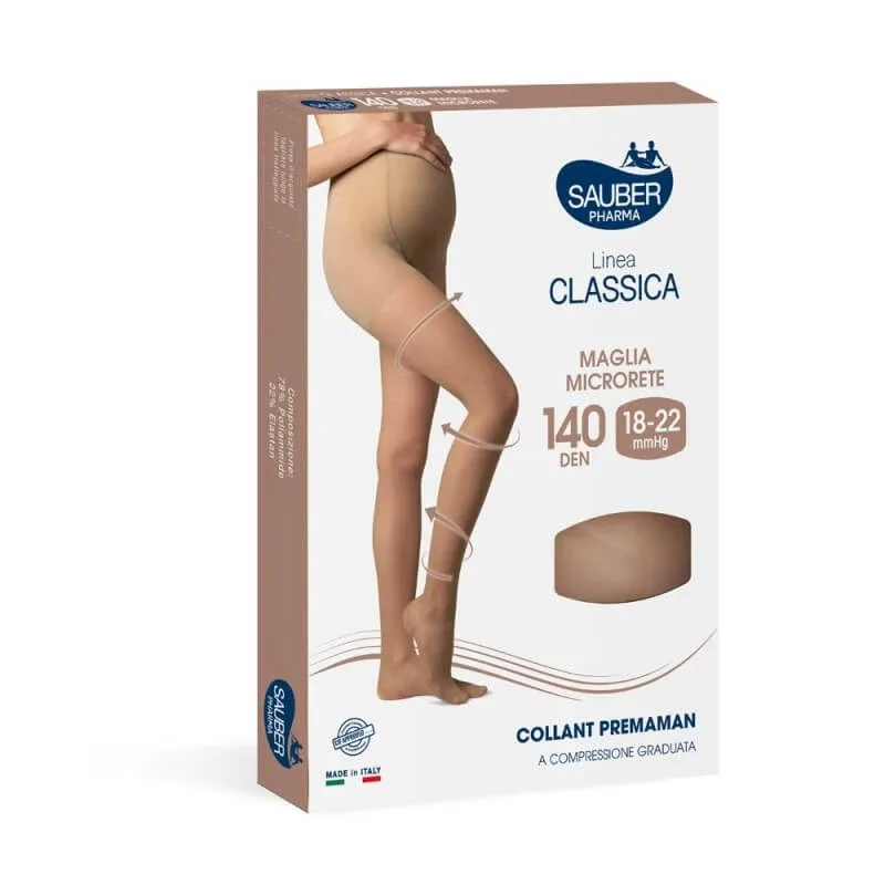 Sauber, linia clasică, colanți pentru gravide, cu tricotaj micro-plasă, 140 den (18-22 mmHg) – mărimea 2, bej neutru — preț și oferte