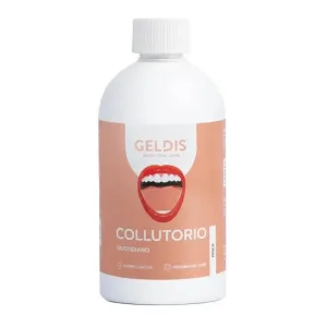 Geldis Apă de gură pentru uz zilnic, fără alcool, cu acțiune anticariogenă și calmantă, cu aromă de piersică, 500 ml