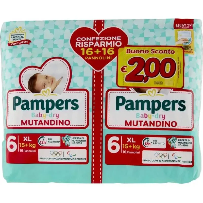 Pampers Baby Dry chiloți extra large – 32 de scutece mărimea 6 (15+ kg) — preț și oferte