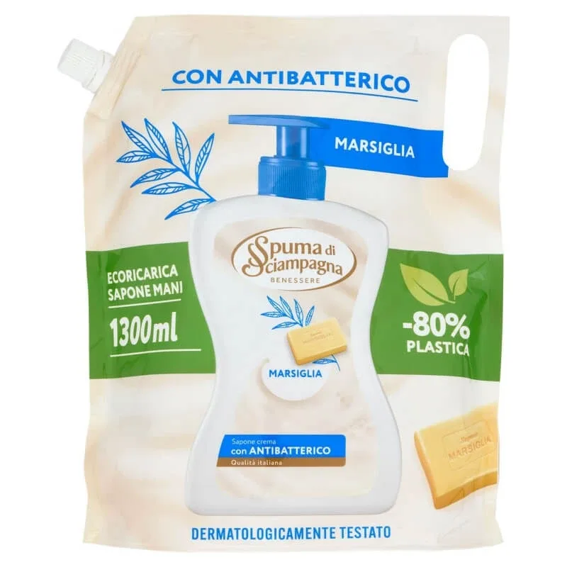 Spumă de șampanie Săpun de mâini cremos de Marsilia cu proprietăți antibacteriene – rezerve de 1300 ml — preț și oferte