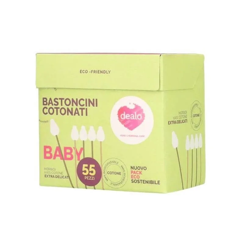 Dealo baby cotton fioc  - 55 de bețișoare de bumbac biodegradabile pentru nou-născuți — preț și oferte