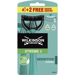 Wilkinson Xtreme 3 sensitive – 6 aparate de ras de unică folosință cu 3 lame flexibile, pentru pielea sensibilă, cu aloe și vitamina E, pentru un confort sporit