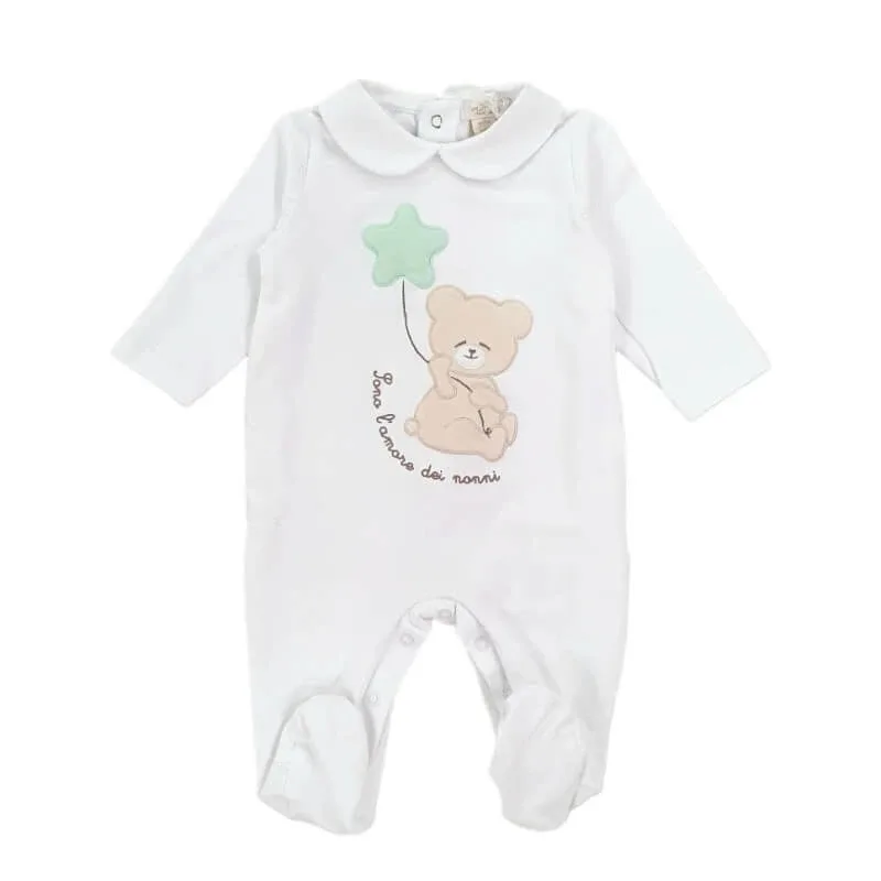 Salopetă albastră Nanan cu broderie „Sunt iubirea bunicilor”, din bumbac jersey, mărime 3 luni, 62 cm — preț și oferte