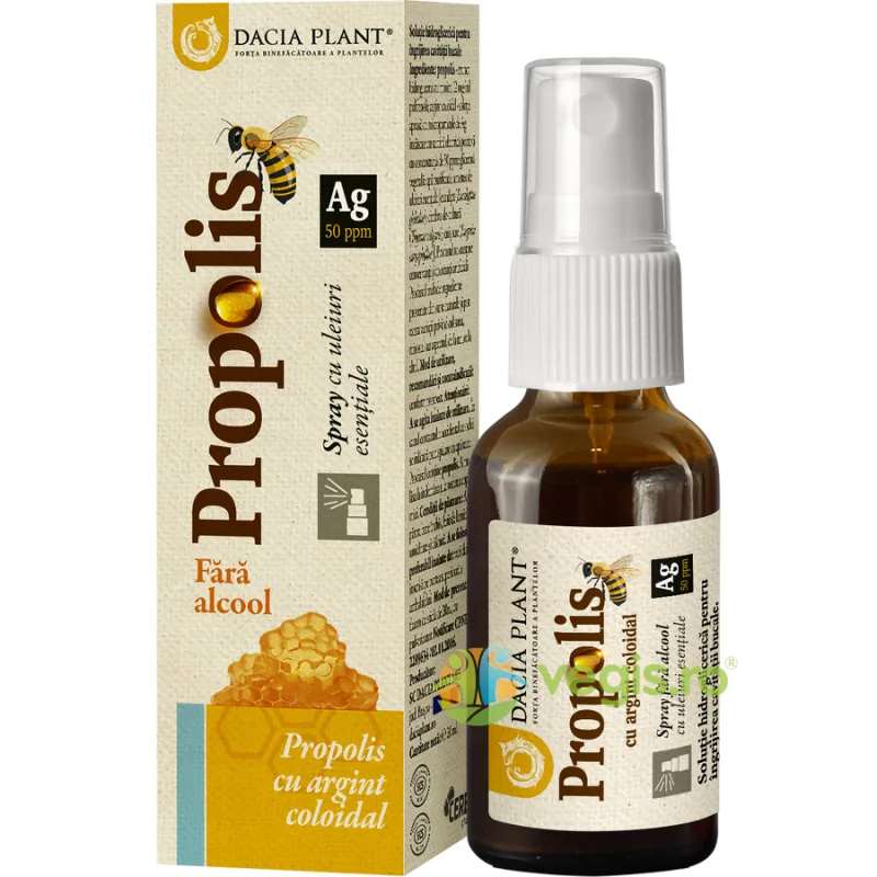 Propolis cu Argint Coloidal fara alcool spray, Dacia Plant | 20ml — preț și oferte