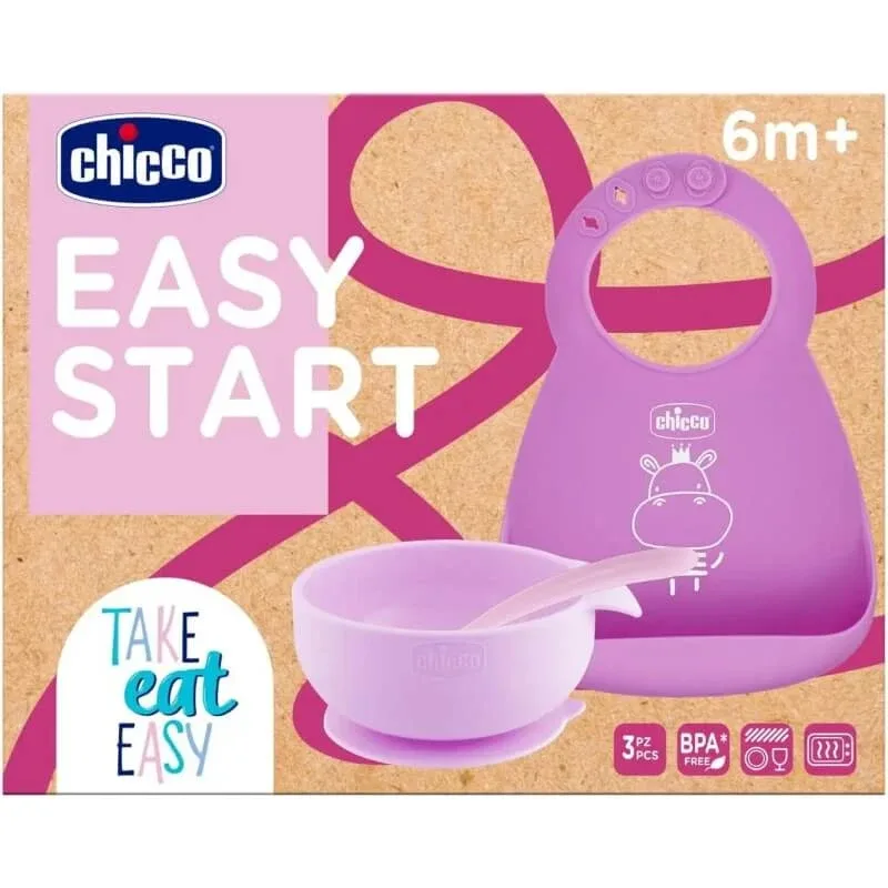 Chicco Easy Start – set de siliconic pentru diversificare, de la 6 luni în sus – roz — preț și oferte