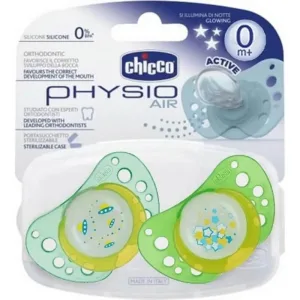 Chicco Physio Air – suzetă Lumi din silicon, de la 0 luni, 2 suzete în culori asortate