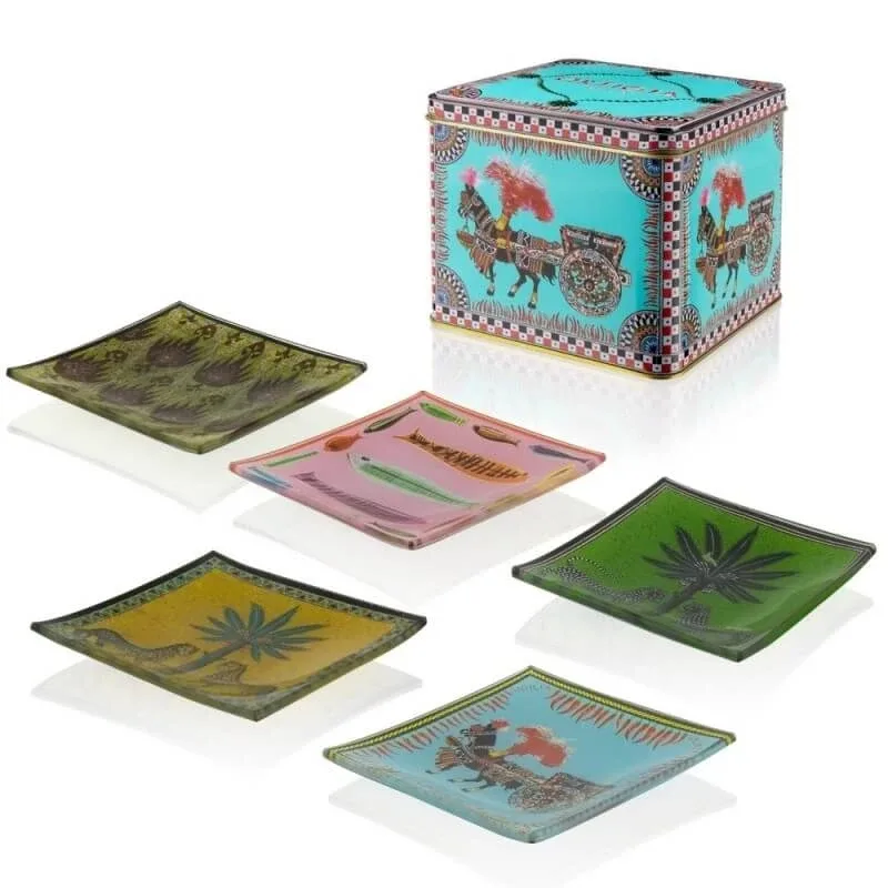 Ortigia Set de parfumuri naturale – 5 farfurioare din sticlă, cutie turcoaz — preț și oferte