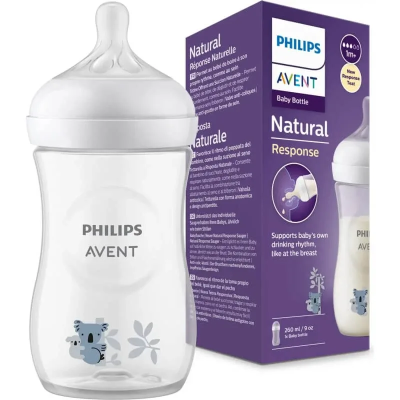 Avent Natural Response – biberon transparent 1m+ Koala 260 ml — preț și oferte