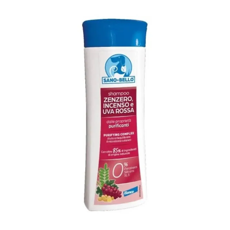 Elanco Sano e bello – șampon protector și igienizant cu ghimbir, tămâie și struguri roșii – 250 ml — preț și oferte