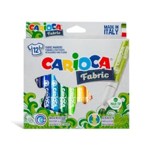 Carioca Fabric – 12 markere lavabile pentru țesături, cu vârf blocat, netoxice