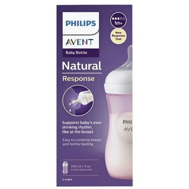 Avent Natural Response – biberon roz 1m+ 260 ml — preț și oferte