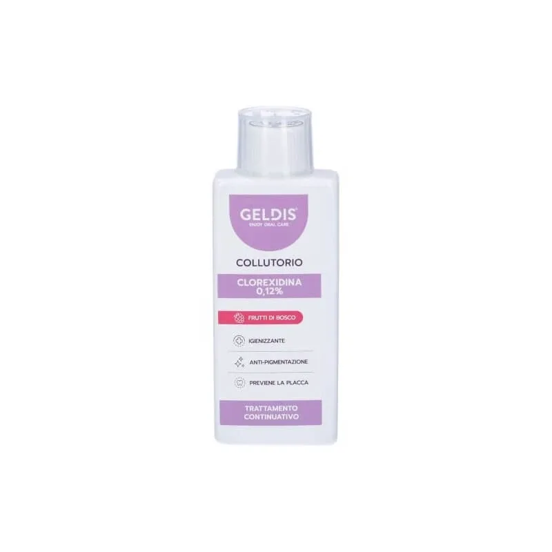 Geldis Clorexidina 0,12% cu aromă de fructe de pădure – apă de gură antibacteriană fără alcool, 200 ml — preț și oferte
