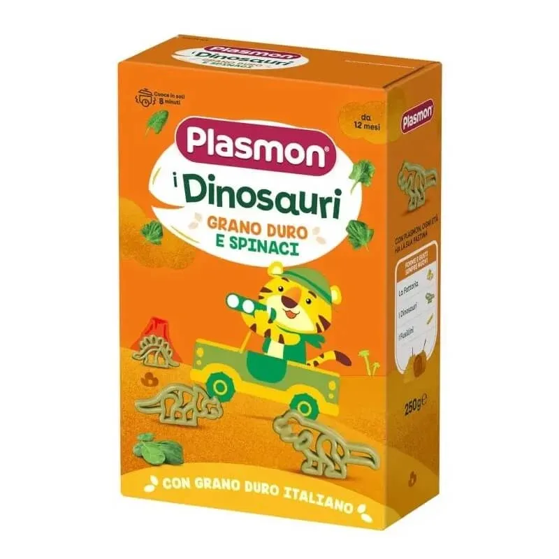 Plasmon „Dinozaurii” – paste din grâu dur și spanac pentru copii, 250 g — preț și oferte
