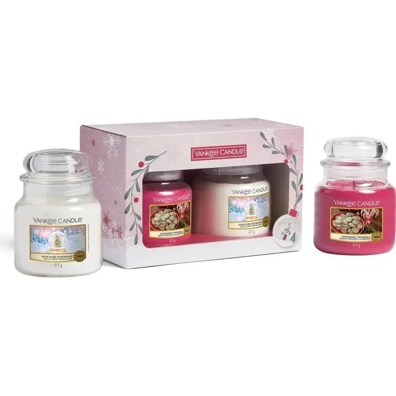 Yankee Candle Cutie cu lumânări parfumate, dimensiune medie – Snow Globe Wonderland + Peppermint Pinwheels — preț și oferte