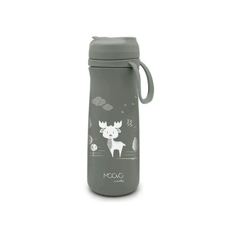 Nuvita Moovo – sticlă termică din oțel inoxidabil cu pai și gura de scurgere retractabilă, culoare verde salvie, 500 ml — preț și oferte