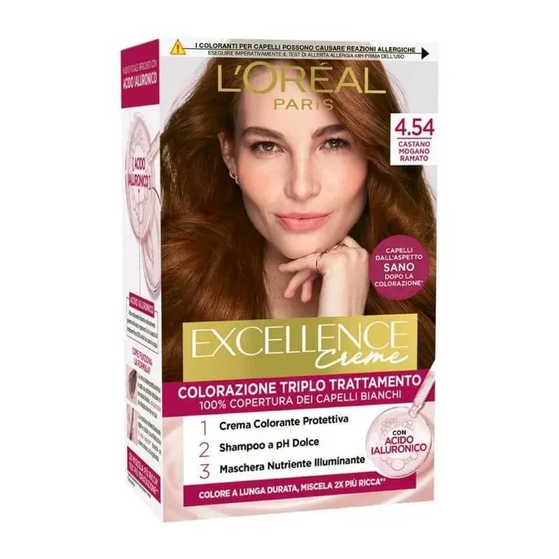 L'Oréal Paris Excellence Creme – tratament de colorare a părului nr. 4.54, castaniu mahon cu nuanțe arămii — preț și oferte