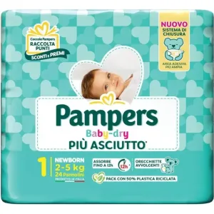 Pampers Baby-Dry, mai uscat – 24 de scutece mărimea 1 pentru nou-născuți, 2-5 kg