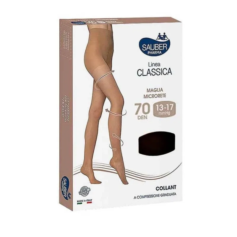Sauber linia clasică - colanți super opaci cu tricotaj micro-plasă, 70 den (13-17 mmHg), mărimea 2, culoare negru — preț și oferte