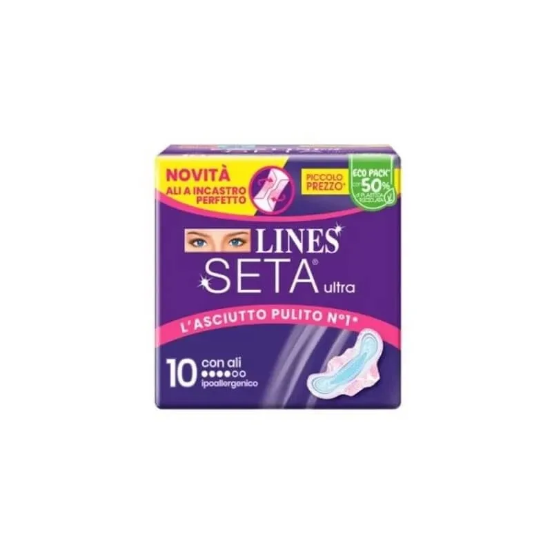 Lines ultra din mătase – 10 tampoane cu aripioare pentru flux normal — preț și oferte