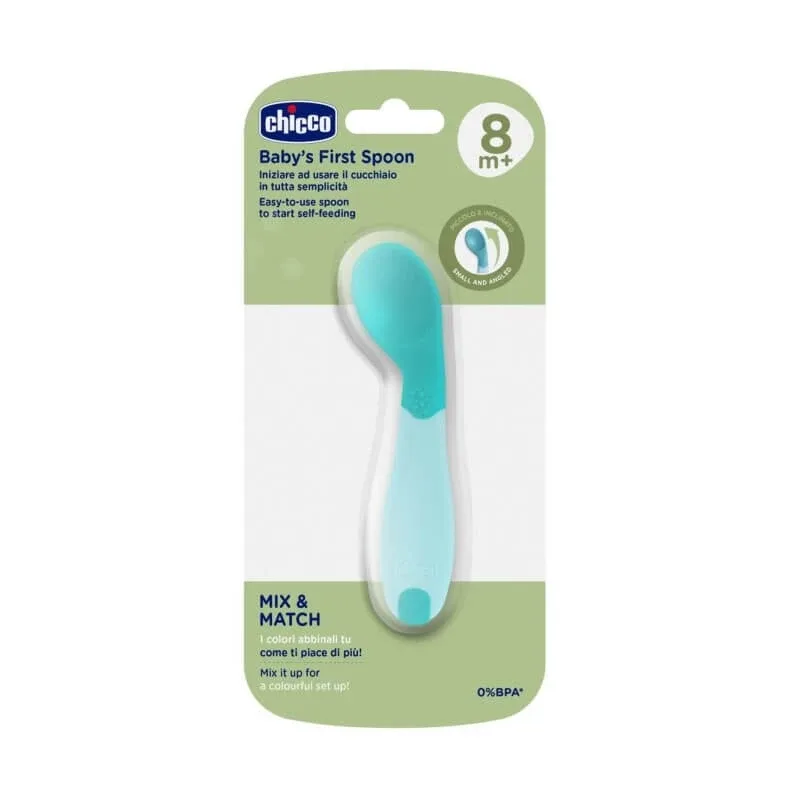 Chicco – prima linguriță, de la 8 luni în sus, culoare albastru deschis — preț și oferte
