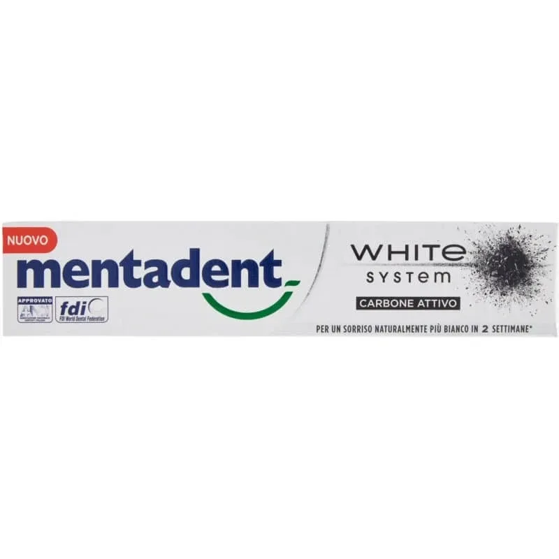 Mentadent White cu cărbune activ – pastă de dinți albitoare 75 ml — preț și oferte