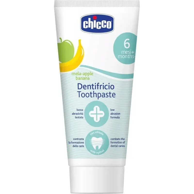 Chicco pastă de dinți cu aromă de măr și banană, ideală pentru copii de la 6 luni în sus, 50 ml — preț și oferte