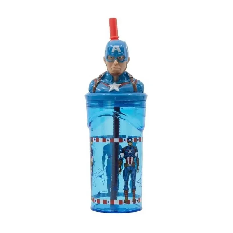 Stor Marvel Captain America – pahar de plastic cu pai pentru copii, 360 ml — preț și oferte