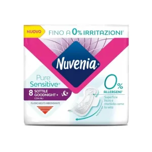 Nuvenia Pure Sensitive Goodnight+ - 8 tampoane de noapte cu aripioare