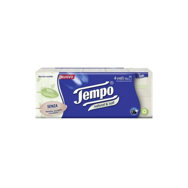 Tempo Natural &amp; soft – 10 pachete de șervețele de hârtie naturale și moi — preț și oferte