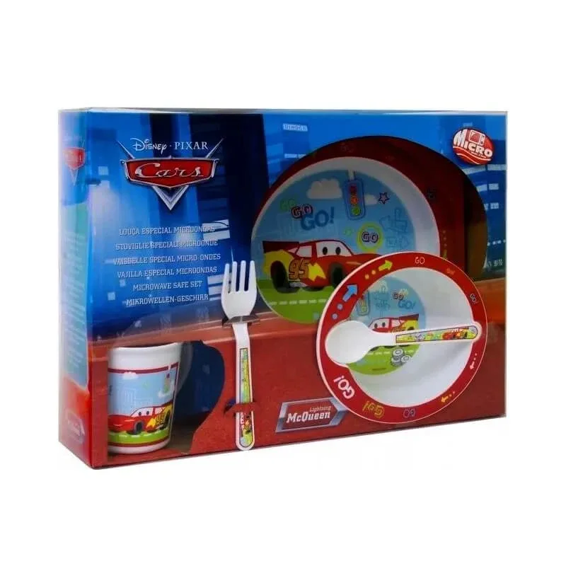 Set de masă Micro Cars – farfurie, castron, cană, lingură și furculiță — preț și oferte