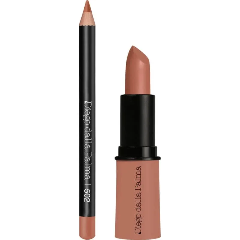 Diego dalla Palma – set pentru conturul buzelor în cutie – ruj + creion de 12 cm, nr. 502 Warm Sand — preț și oferte