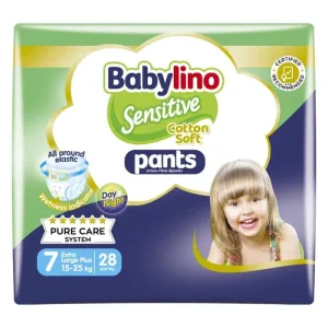 Babylino Pants sensitive - 28 de scutece tip chiloți, mărimea 7 extra large (15-25 kg)