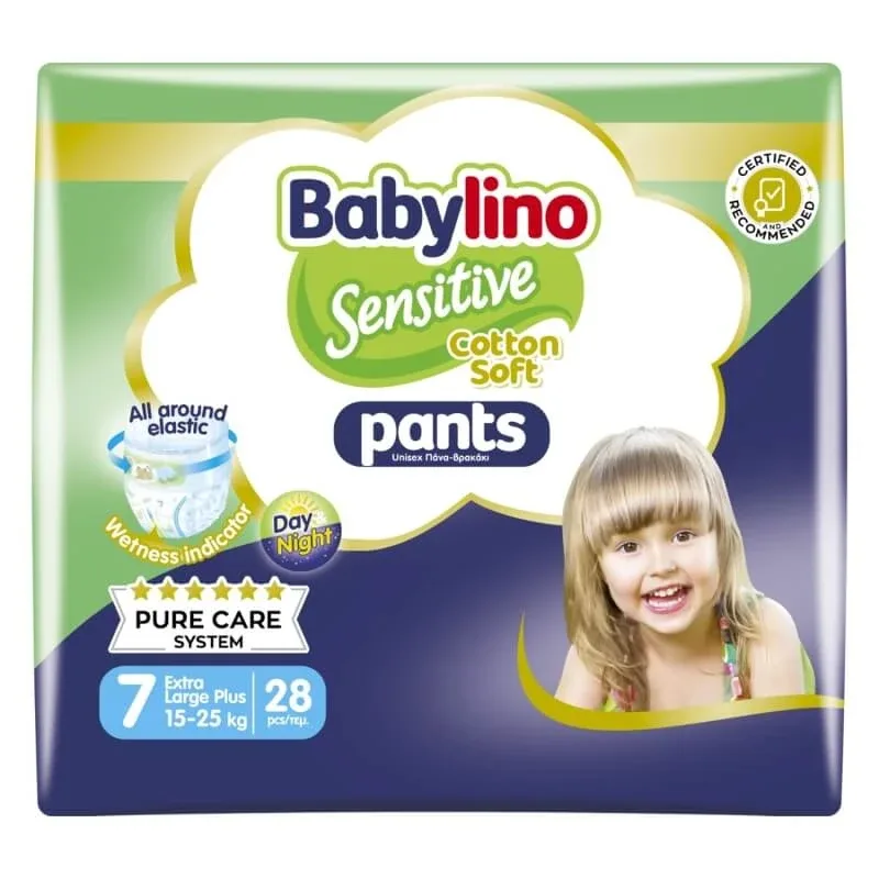 Babylino Pants sensitive - 28 de scutece tip chiloți, mărimea 7 extra large (15-25 kg) — preț și oferte
