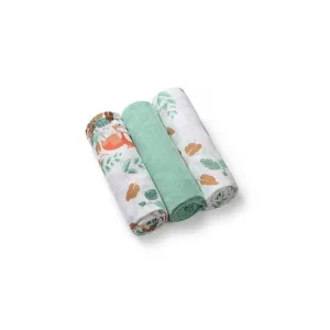 Babyono Set de 3 musele din tifon verde, 70x70 cm