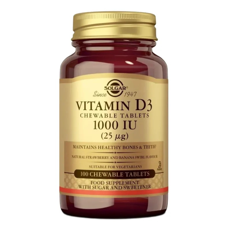 Vitamina D3 1000 UI, 100 tablete masticabile, Solgar — preț și oferte