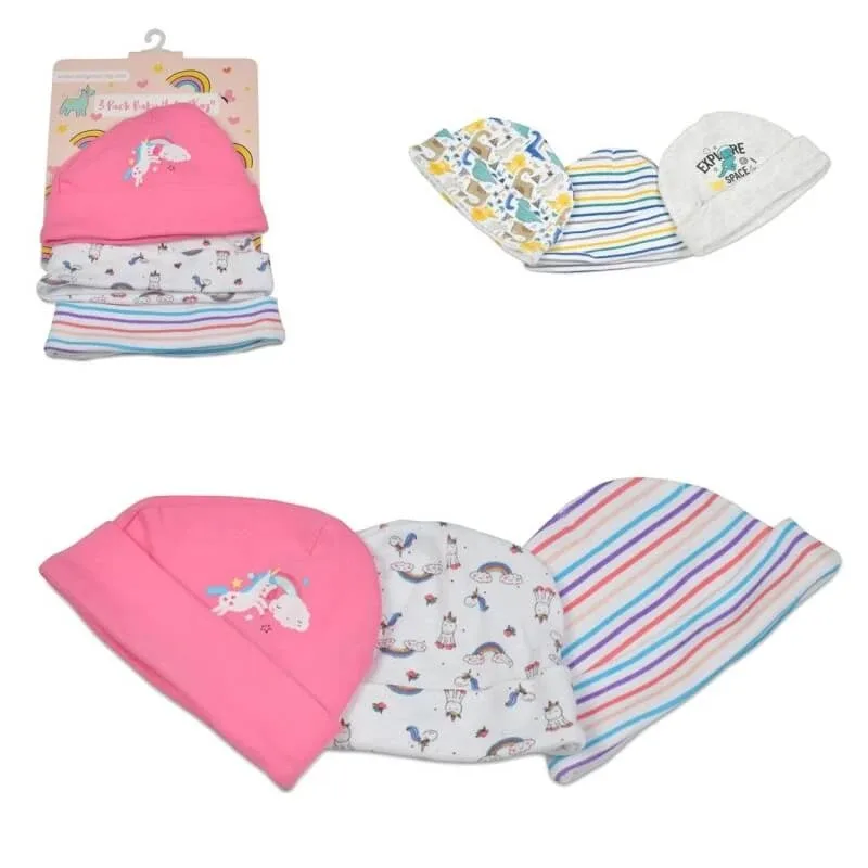 Set de căciuli Cangaroo – 3 căciuli din bumbac pur pentru nou-născuți, roz, 0-3 luni — preț și oferte