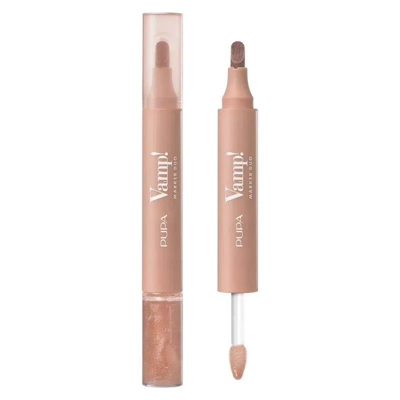 Pupa vamp! marker duo – marker pentru buze și luciu de buze pe bază de ulei nr. 001 watery nude — preț și oferte