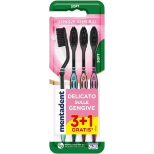 Mentadent Periuțe de dinți pentru gingii sensibile 3+1 cadou, cu peri moi și subțiri