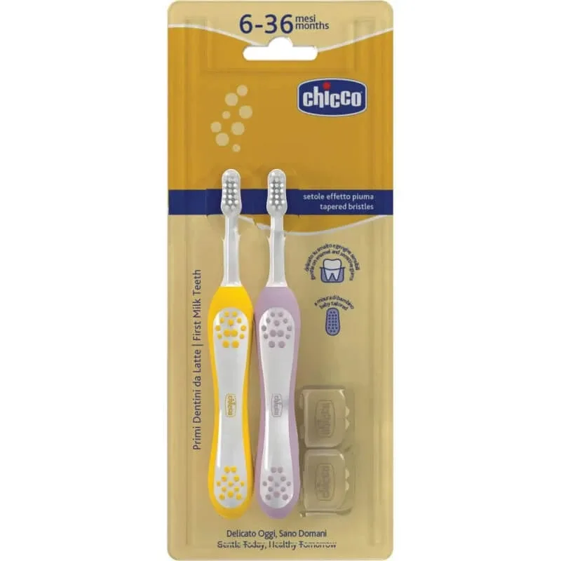 Chicco periuță dublă pentru primii dinți 6-36 luni - roz - galben — preț și oferte
