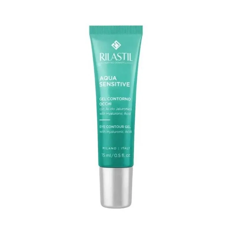 Rilastil Aqua Sensitive – gel hidratant pentru zona ochilor, împotriva pungilor și cearcănelor, 15 ml — preț și oferte