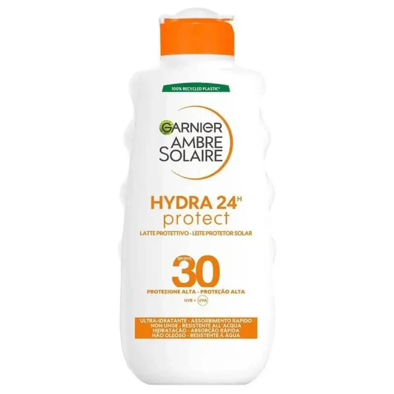 Garnier cremă de protecție solară SPF 30, lapte pentru față și corp Ambre Solaire Hydra 24h Protect, protecție ridicată, 200 ml — preț și oferte