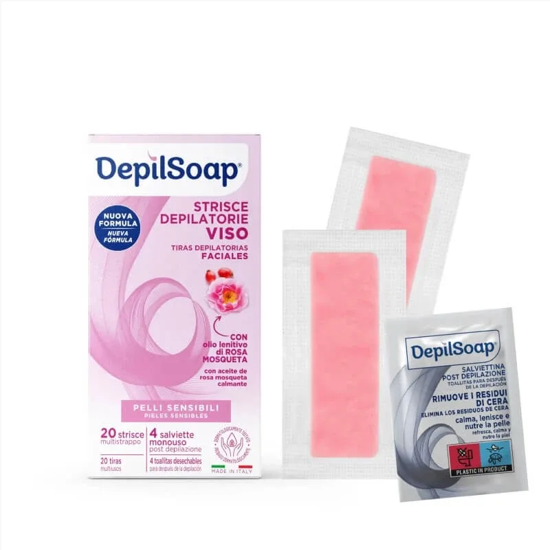 Depilsoap pentru piele sensibilă - 20 de benzi de epilare pentru față + 4 șervețele de unică folosință — preț și oferte
