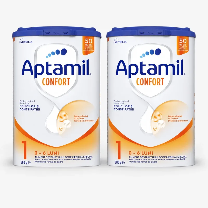 Lapte praf Aptamil Confort 1, 0-6 luni, 2x800 g, Nutricia  — preț și oferte