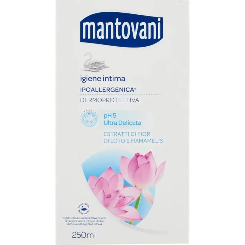 Mantovani Ultra delicata pH 5, cu extracte de floare de lotus și hamamelis – gel de igienă intimă 250 ml — preț și oferte