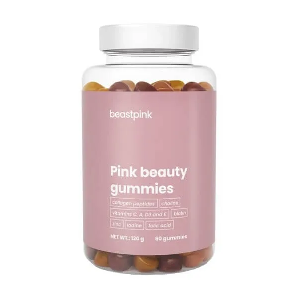 BeastPink Pink Beauty Gummies, boabe de jeleu, aromă de grapefruit-papaya-cerise, 60 buc. — preț și oferte