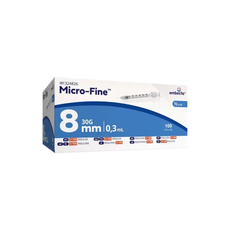 Seringă pentru insulină cu ac ultrafin U100, 0,3 x 8 mm, 100 buc. — preț și oferte