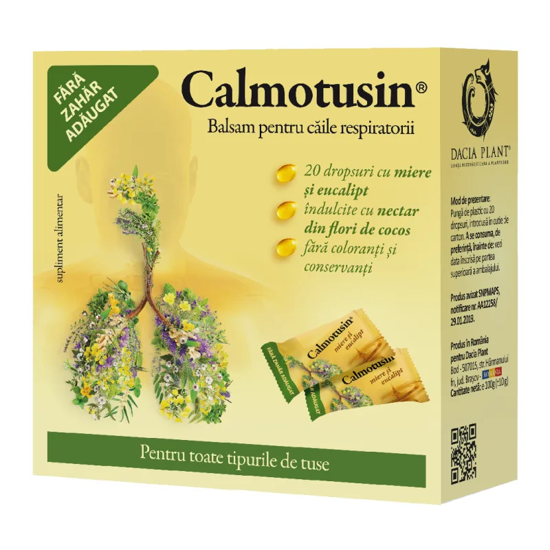 Calmotusin Drops cu miere si eucalipt, 20 bucati, Dacia Plant — preț și oferte