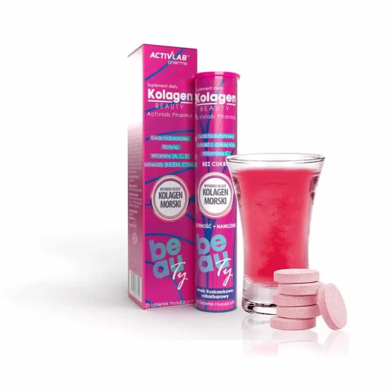 Activlab Pharma Kolagen Beauty, aromă de căpșuni și rubarbă, 20 comprimate efervescente — preț și oferte
